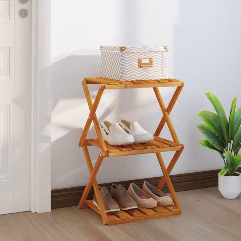 Scaffale Pieghevole vidaXL in Legno di Acacia Massello Marrone con 3 Ripiani L: 70 cm, P: 31 cm, H: 63 cm