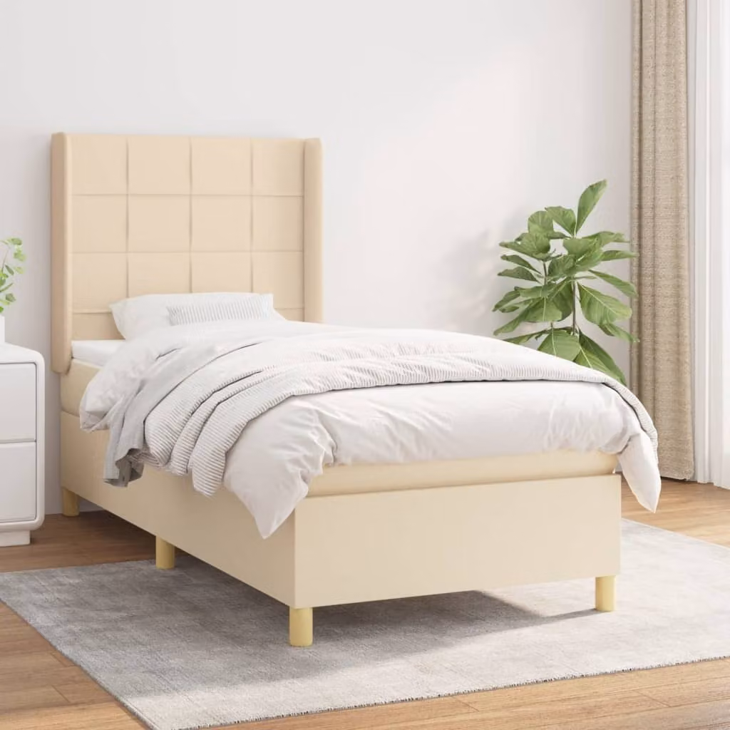 vidaXL Letto a molle con materasso in tessuto crema 100x200 cm - Letto a molle - Boxspringbetten - Bett - Schlafzimmermöbel