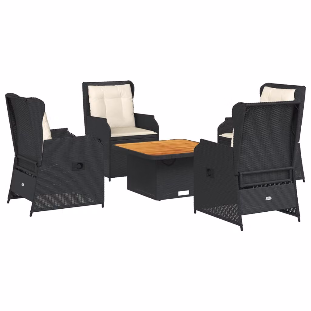 set di 5 pezzi da giardino con cuscini in rattan polivalente nero