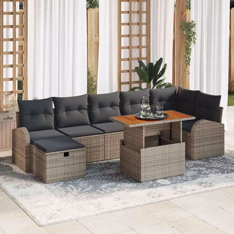 Maison Exclusive - Set da giardino composto da 8 pezzi. Divano in rattan sintetico, colore grigio