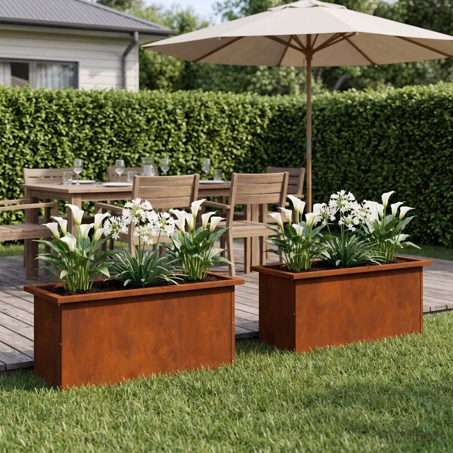 Set di 2 fioriere da giardino con LED vidaXL in acciaio, colore ruggine, L 80 x P 30 x H 30 cm