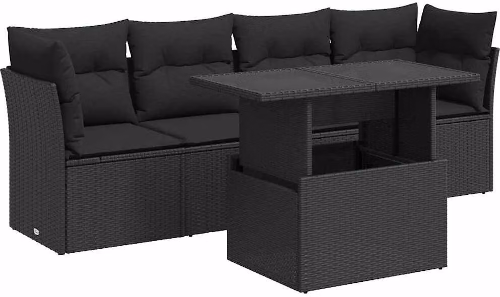 Set Divani da Giardino 5 pz con Cuscini in Polyrattan Nero
