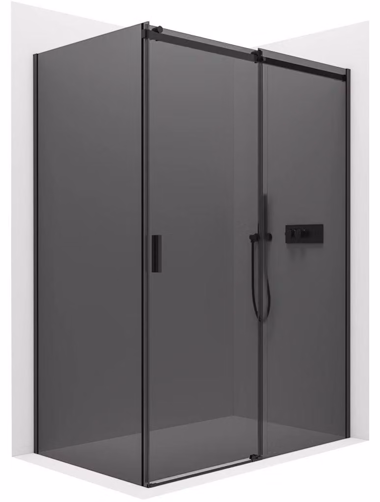 Cabina doccia Santoro L/P - 8 mm - nera opaca, vetro grigio antracite - 110x90x195 cm - scorrevole