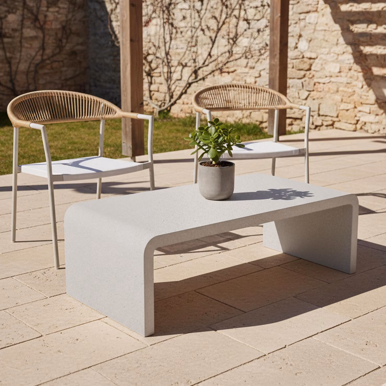 Tavolino da giardino lungo 100 cm con effetto cemento liscio - Oviala Rhodes