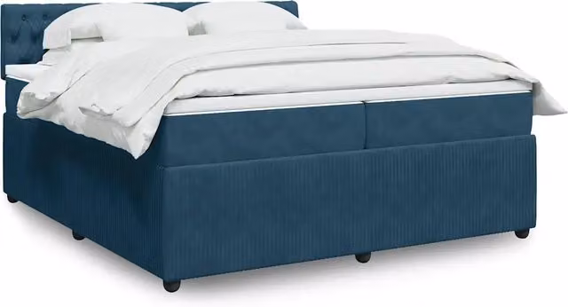 Letto Ibrido vidaXL in Velluto Blu e Bianco con Struttura in Legno di Pino e Illuminazione Sotto il Letto con Porte USB L/P/H: 200 x 200 x 100,5 cm