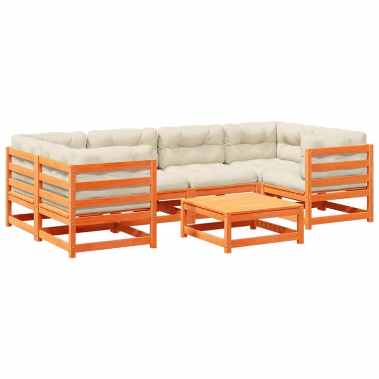 Maison Exclusive - Set Divani Giardino 7 pz con Cuscini Marrone Cera Massello Pino