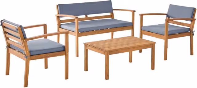 Salotto da giardino in legno di acacia, 4 posti, grigio