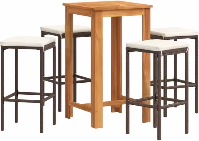 Set Bar Giardino 5pz | Set Salotto da Giardino Marrone Legno Massello Acacia e Polyrattan