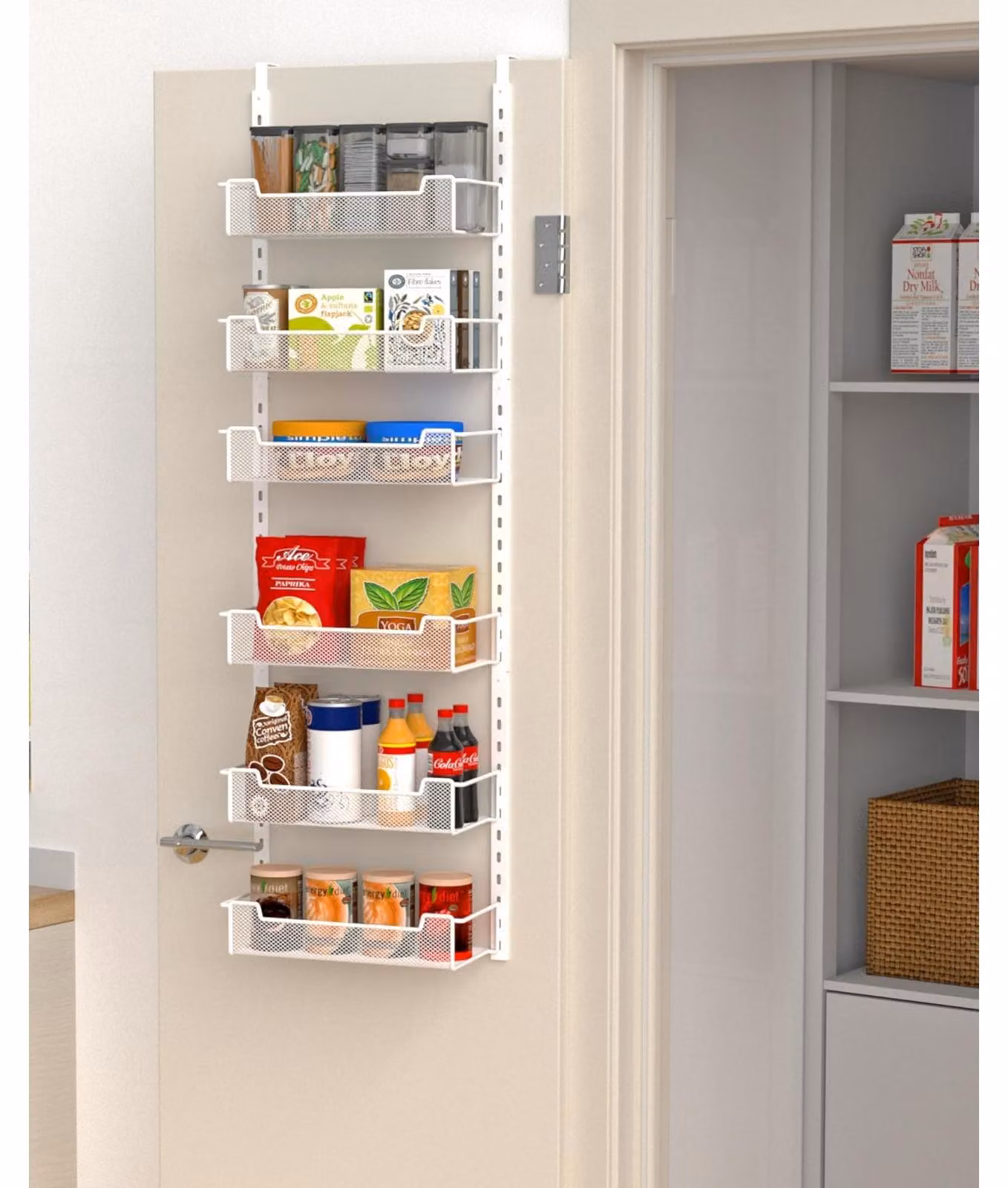 Scaffale portaspezie per porta dispensa - Sopra la porta - 6 ripiani - Bianco - 31,3 cm di larghezza