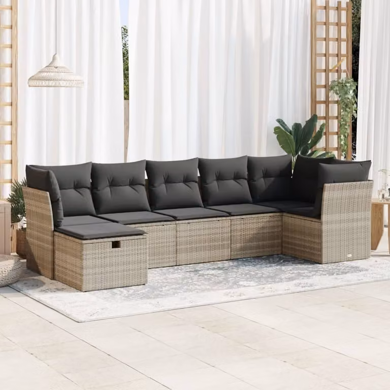 Maison Exclusive - Set Divani da Giardino 7pz con Cuscini Grigio Chiaro Polyrattan