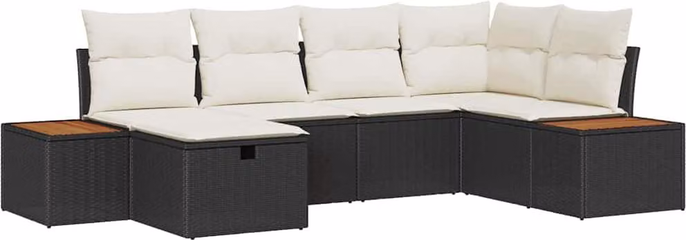 Set Divano da Giardino con cuscino 6 pcs Nero polyrattan