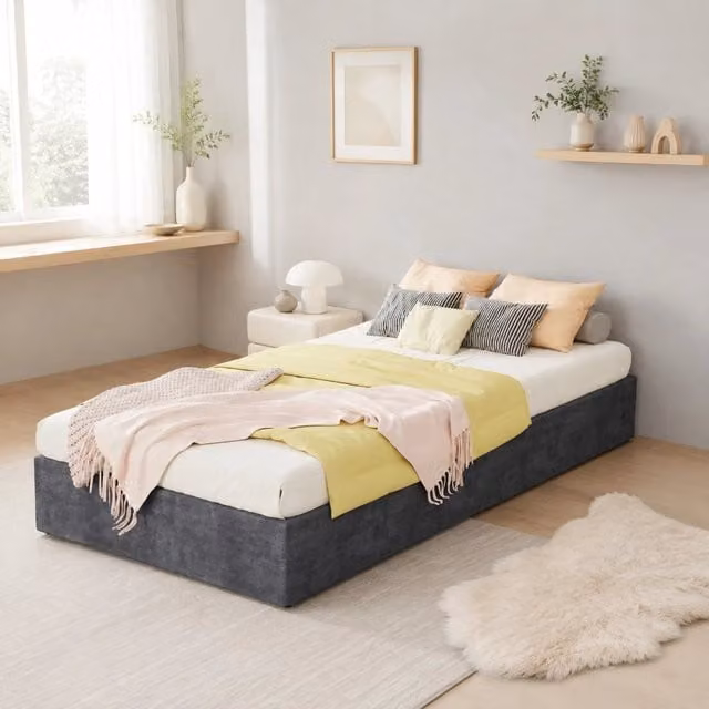 Letto imbottito per bambini con contenitore e testiera cartoon, colore grigio, L: 90 cm, P: 200 cm, H: 133 cm – 1