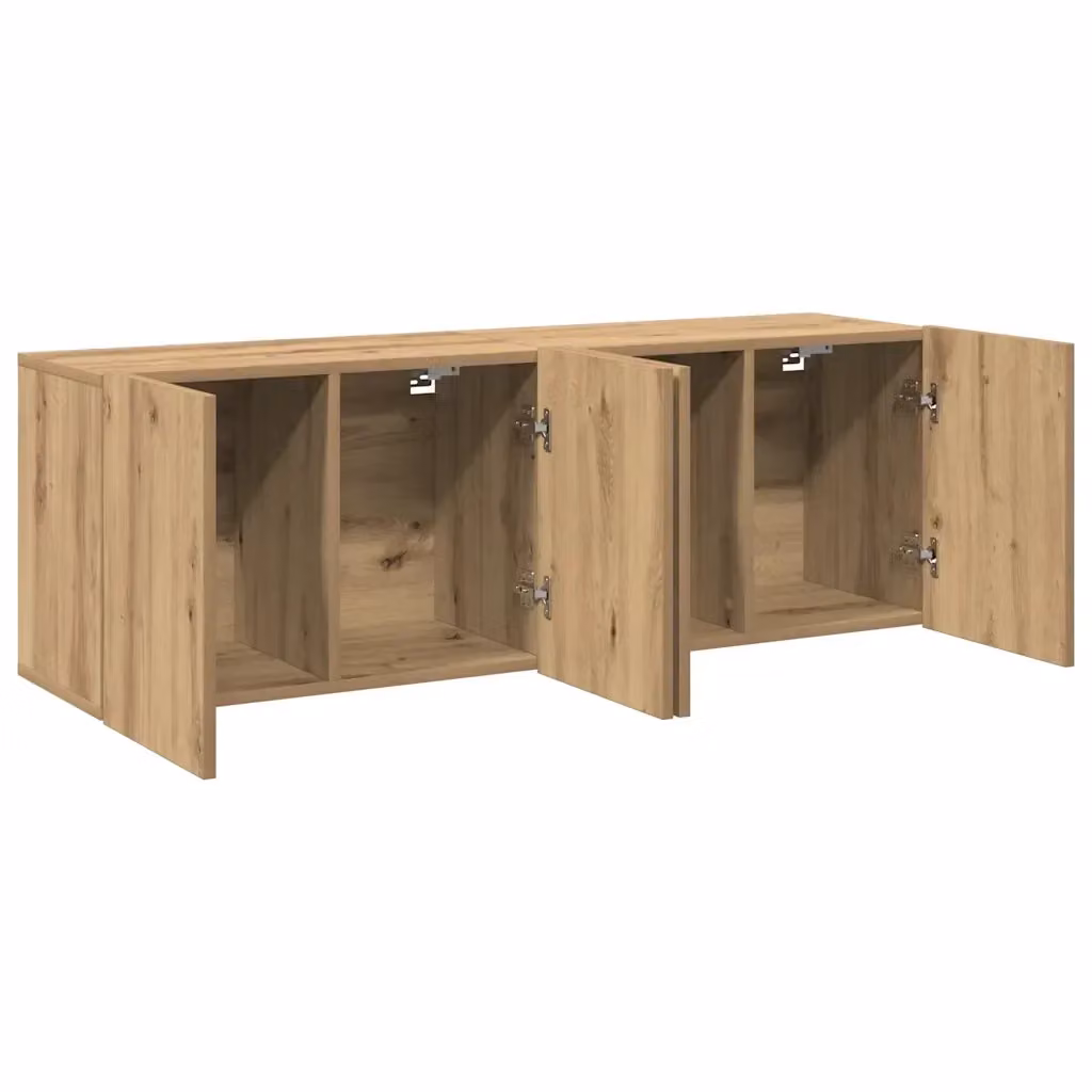 Set di 2 mobili porta TV a parete moderni HELLOSHOP26 in legno composito di rovere color marrone L: 80 cm, P: 30 cm, H: 41 cm – 2
