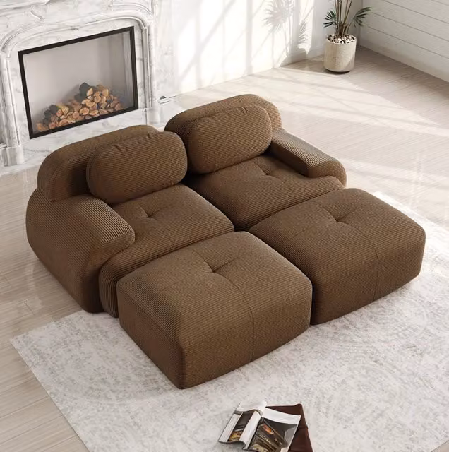 Divano angolare modulare 208x178x70 cm senza telaio in velluto a coste marrone