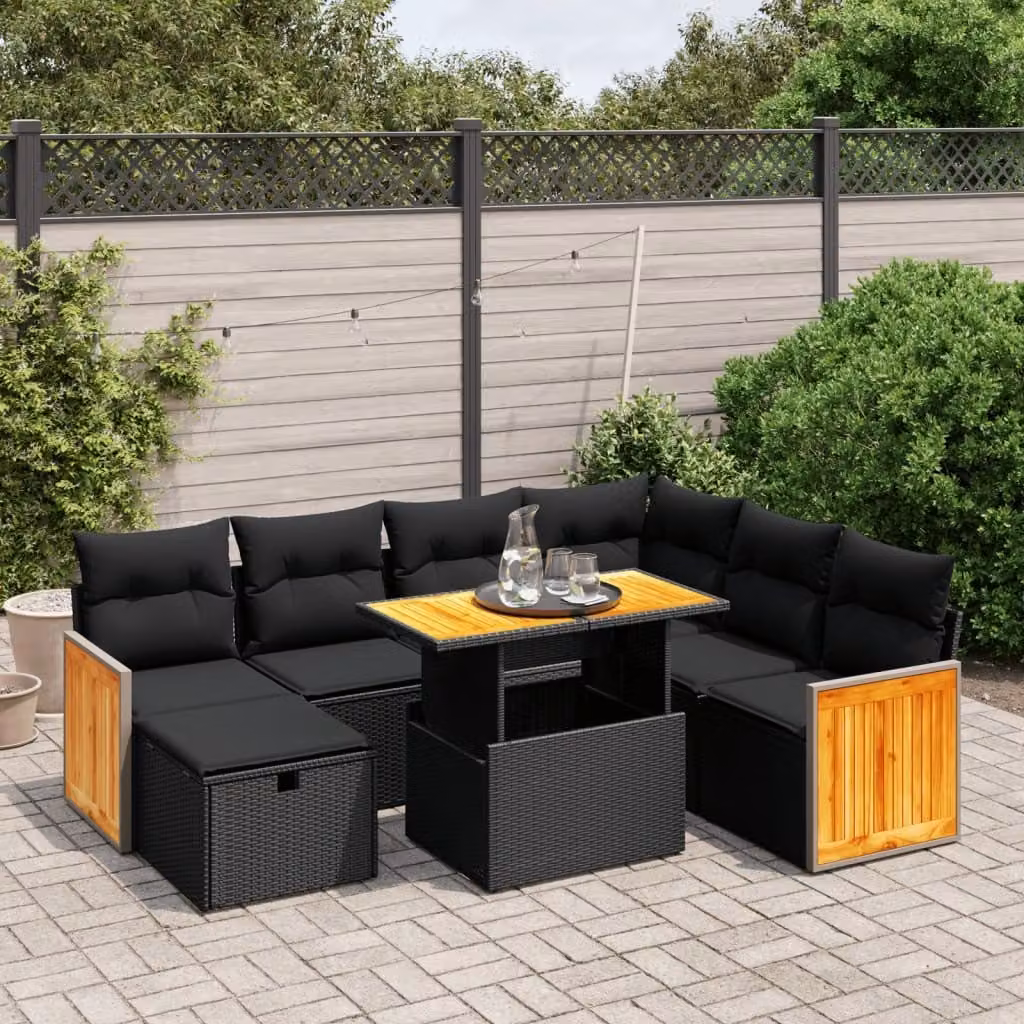 Maison Exclusive - Set da giardino 8 pezzi con cuscini in polyrattan nero