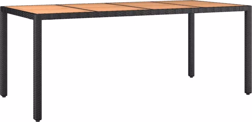 Tavolo da Giardino Piano Legno Nero Polyrattan Massello Acacia
