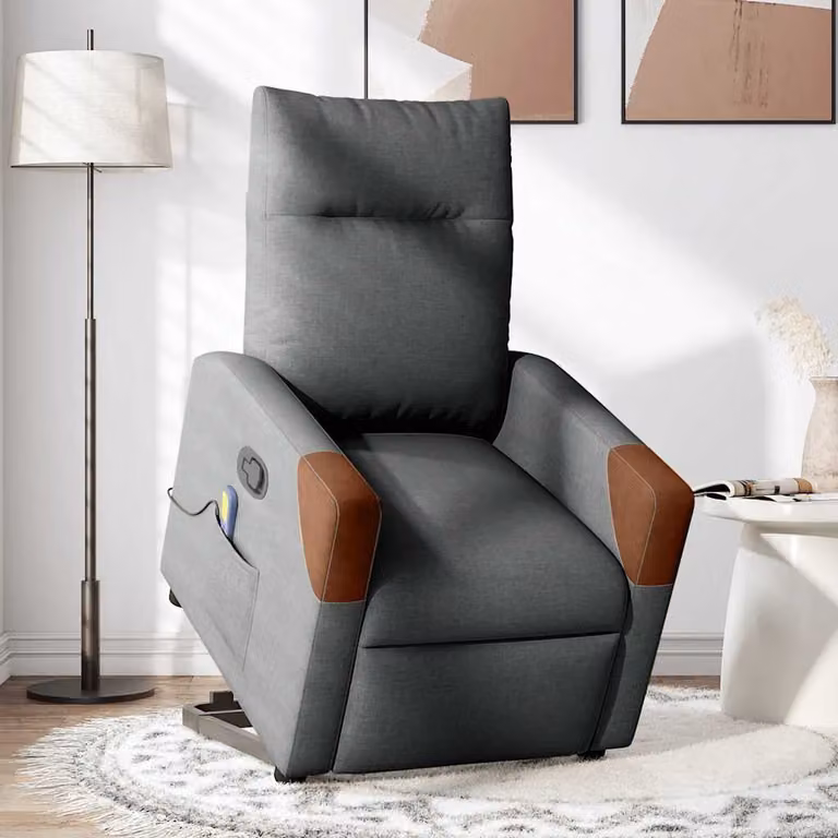 vidaXL Poltrona Alzapersona Massaggi Reclinabile Grigio Scuro Tessuto
