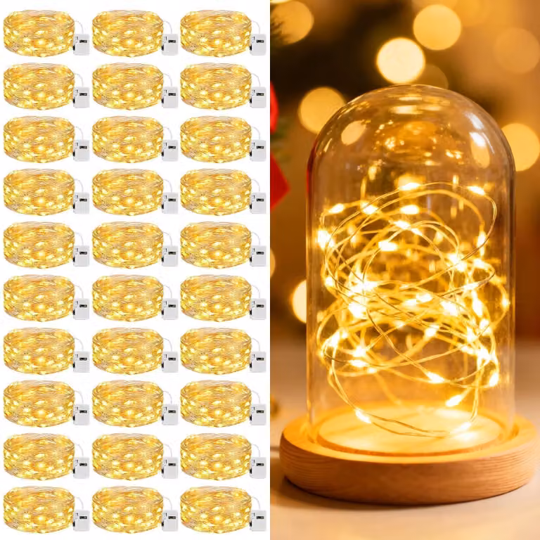 Catena luminosa a LED, confezione da 30 pezzi, 3 modalità, 2 metri, 20 LED, luce bianco caldo