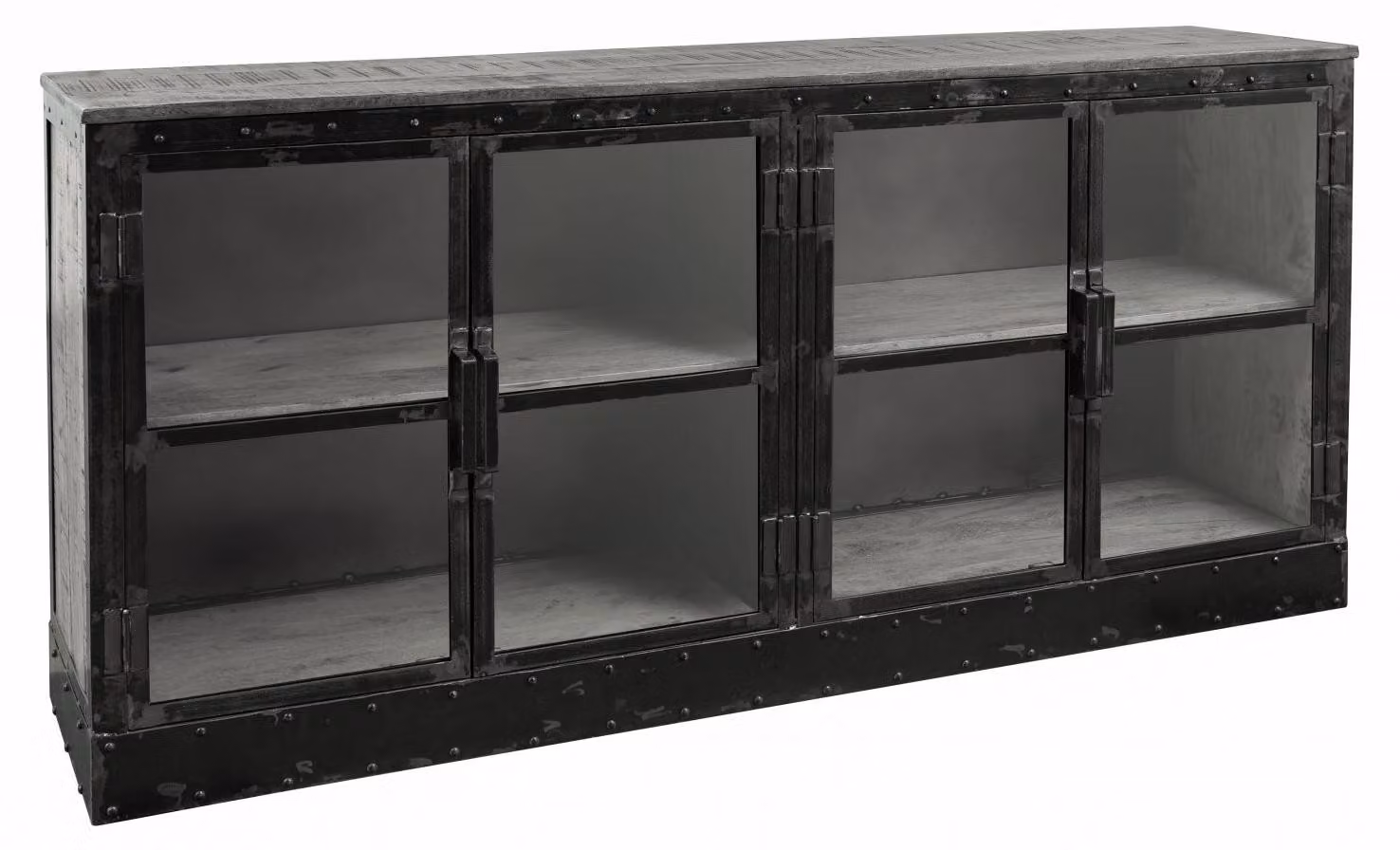 MASSIVMOEBEL24 | credenza in legno di Mango 180x40x90 grigio scuro laccato HEAVY INDUSTRY #152