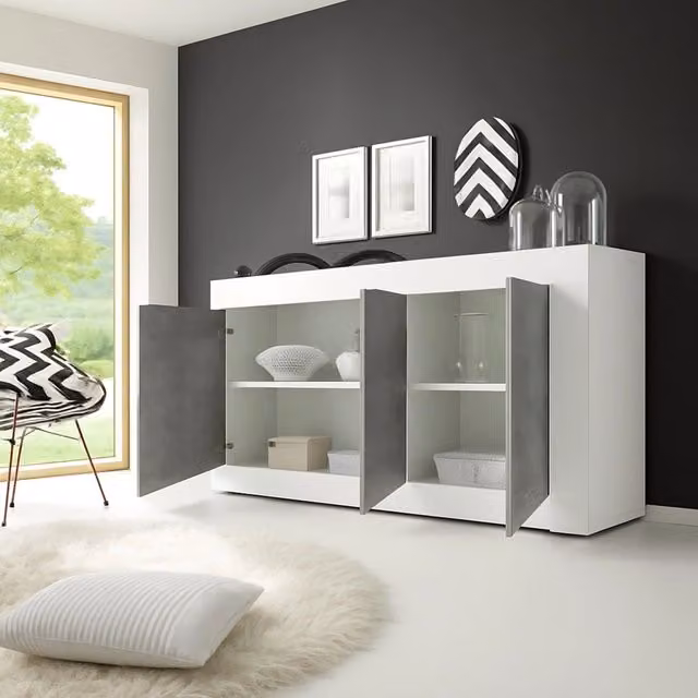 Madia Introbio DMORA con 2 ripiani, Bianco Lucido, L: 160 cm, P: 42 cm, H: 85.8 cm – 1