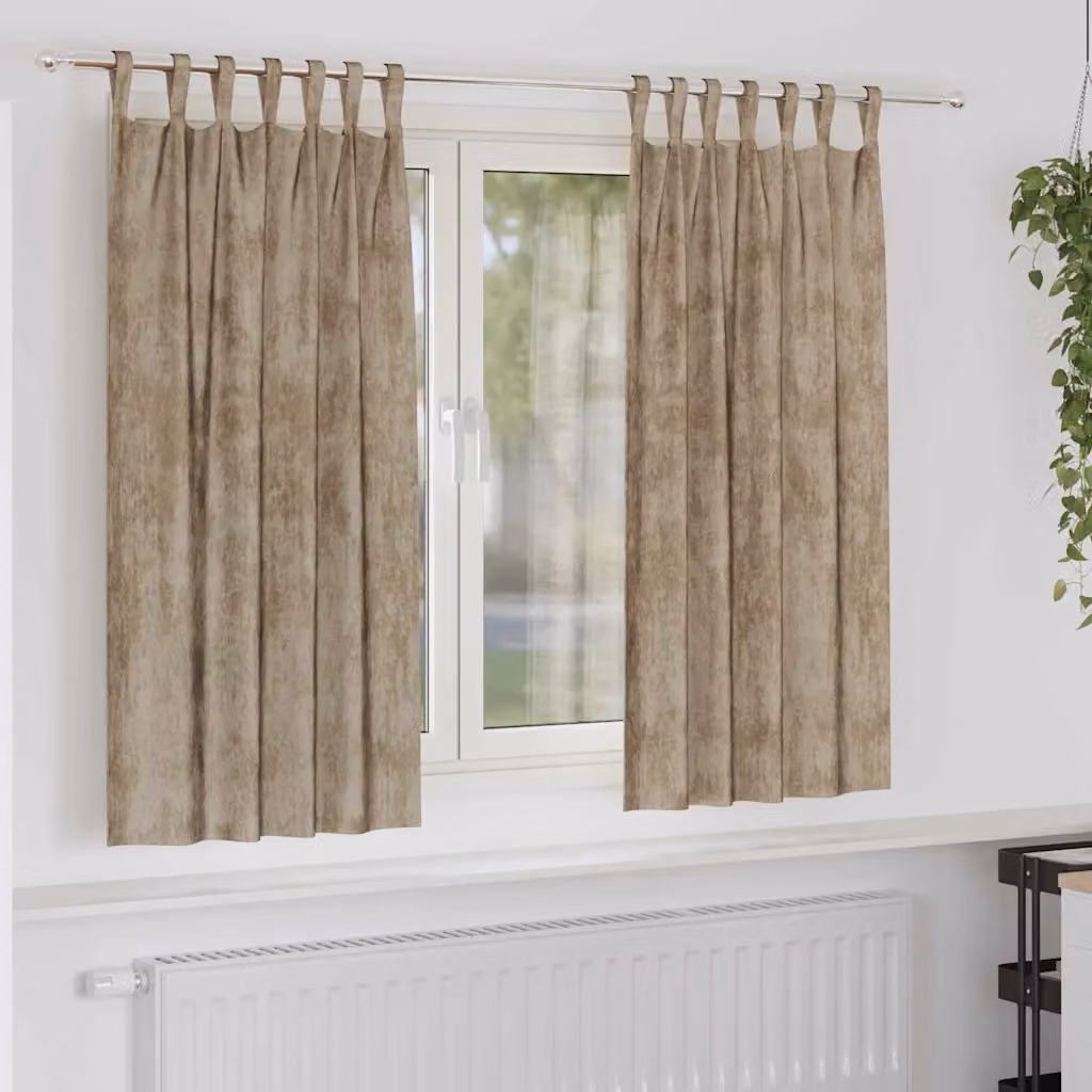 Set di 2 tende in velluto vidaXL beige, oscuranti e termoisolanti, L: 140 cm x H: 175 cm