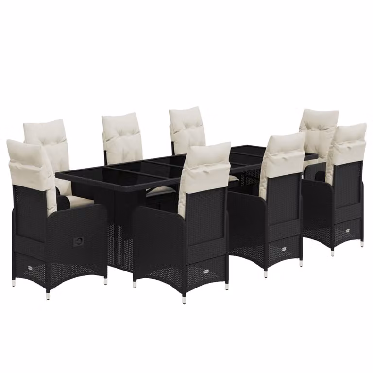 Set Bistrò da Giardino 9 pz con Cuscini in Polyrattan Nero