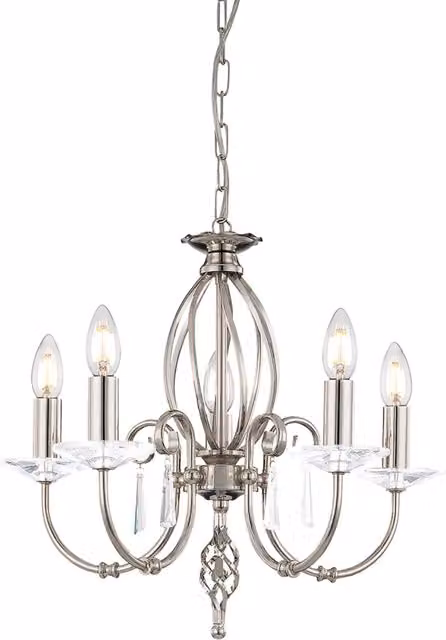 Lampadario Classico Aegean Elstead Lighting Argento con 5 Luci E14 in Metallo e Vetro Trasparente