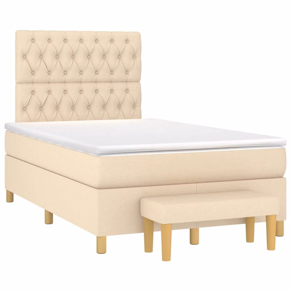 vidaXL Letto Ibrido con Giroletto a Molle e Materasso in Tessuto Beige e Bianco, L/P/H: 120 x 200 x 123 cm