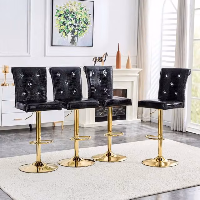 Set 4 Sedie Bar Stile Retr¨° ¨C Minimal ¨C Nero Ecopelle Design con Chiusura Cristallo