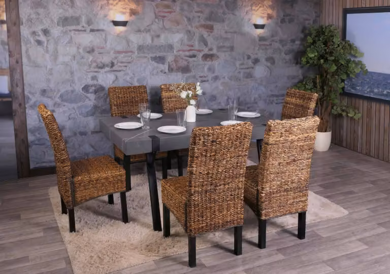 set di 6 sedie da pranzo in vimini sedia M69 sedia BALI banana wicker ~ scuro, senza cuscini