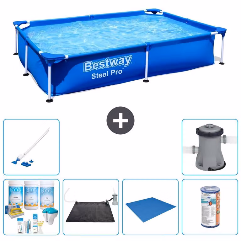 Bestway Steel Pro, piscina rettangolare - 221x150x43 cm - 7 pezzi - Modello S22062