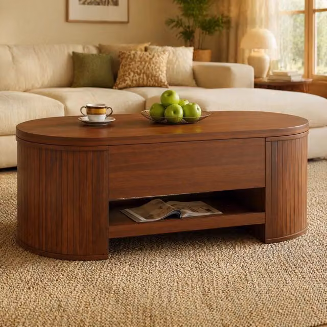 Tavolino da caffè sollevabile MODFU in MDF color noce L: 110 cm, P: 55,5 cm, H: 40 cm