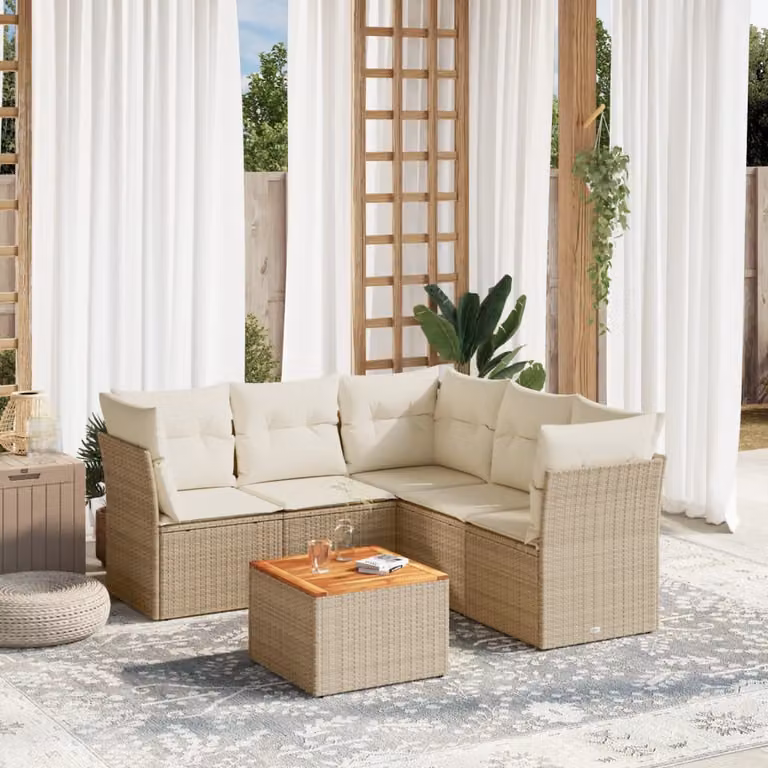 vidaXL Set Divano da Giardino a L con Tavolino da Caffè 6 pz in Polyrattan e Acciaio, Beige