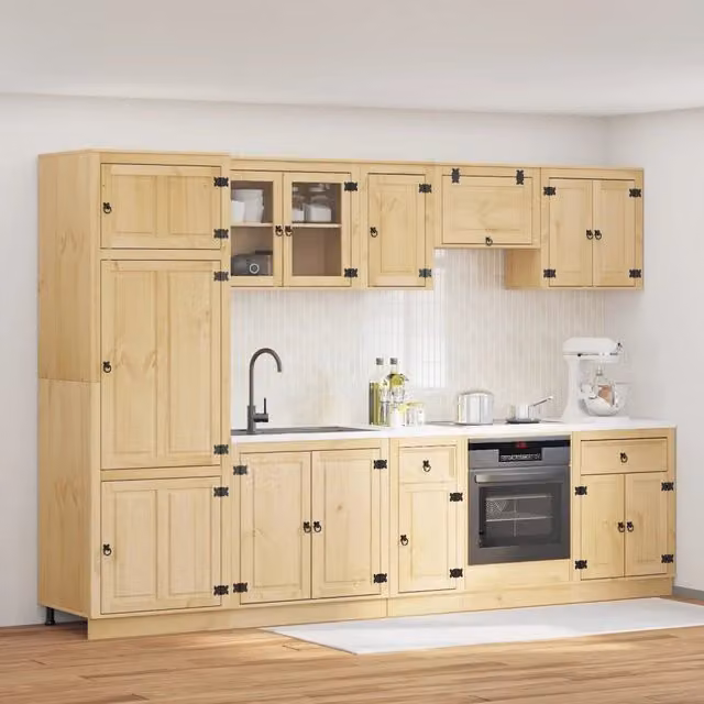 Armadietto vidaXL in pino massello e metallo, colore marrone e beige, ideale per soggiorno o sala da pranzo, L: 121,3 cm, P: 46,0 cm, H: 80,0 cm