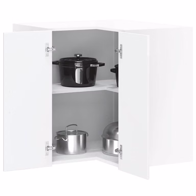 Pensile da cucina ad angolo vidaXL moderno in bianco lucido con ante a battente e ripiani interni