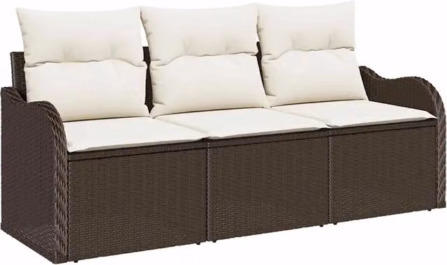 Set Divano da Giardino con cuscino 3 pz | Set Salotto da Giardino Marrone polyrattan