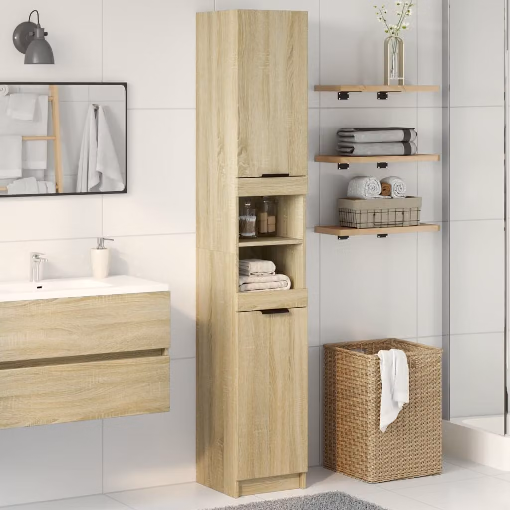 Armadietto da bagno vidaXL in rovere sonoma con ante a battente e ripiani interni, L/P/H: 32 x 34 x 188,5 cm