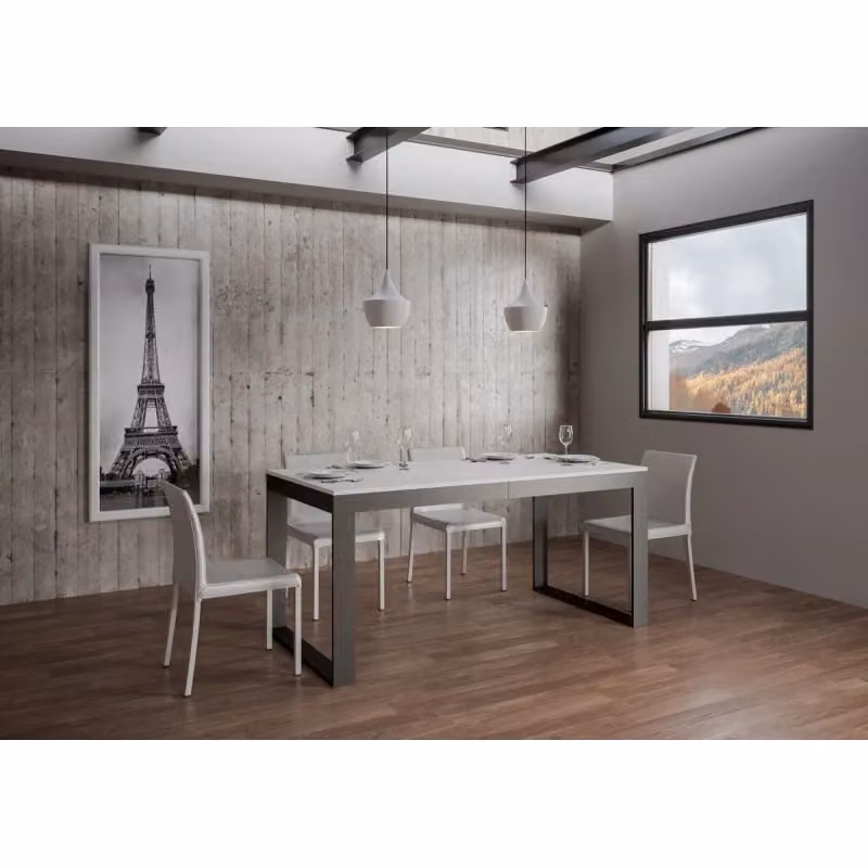 Tavolo allungabile moderno Itamoby rettangolare con telaio antracite e piano bianco frassino L: 90 cm, P: 180-440 cm – 2