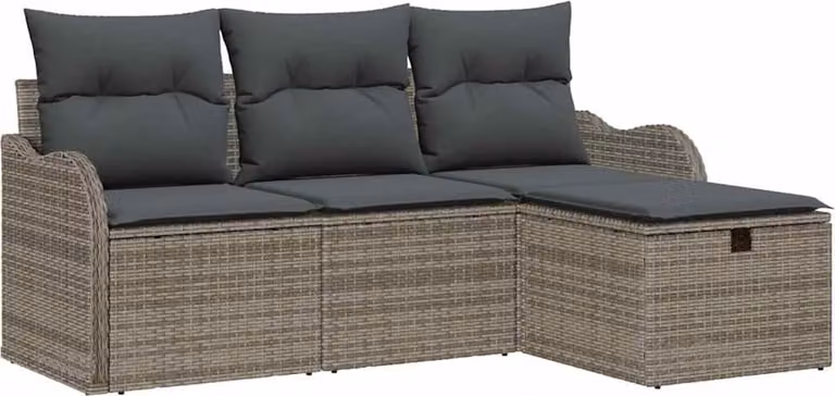 Set Divano da Giardino con cuscino 4 pcs Grigio Poly Rattan