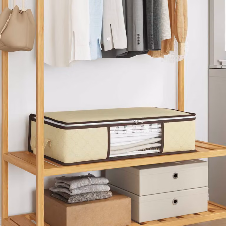 Set di 6 scatole di stoccaggio pieghevoli vidaXL con finestra trasparente e maniglie, beige, L: 70 cm, P: 40 cm, H: 18 cm