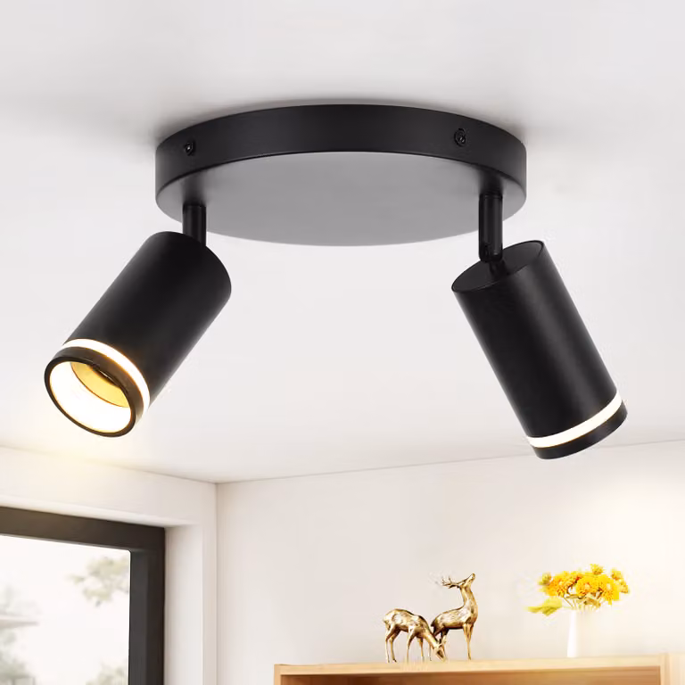 ZMH Faretto da soffitto a LED 2 fiamme nero GU10 orientabile Faretto da parete faretto da soffitto in metallo Faretto da corridoio soggiorno cucina camera da letto senza lampadina