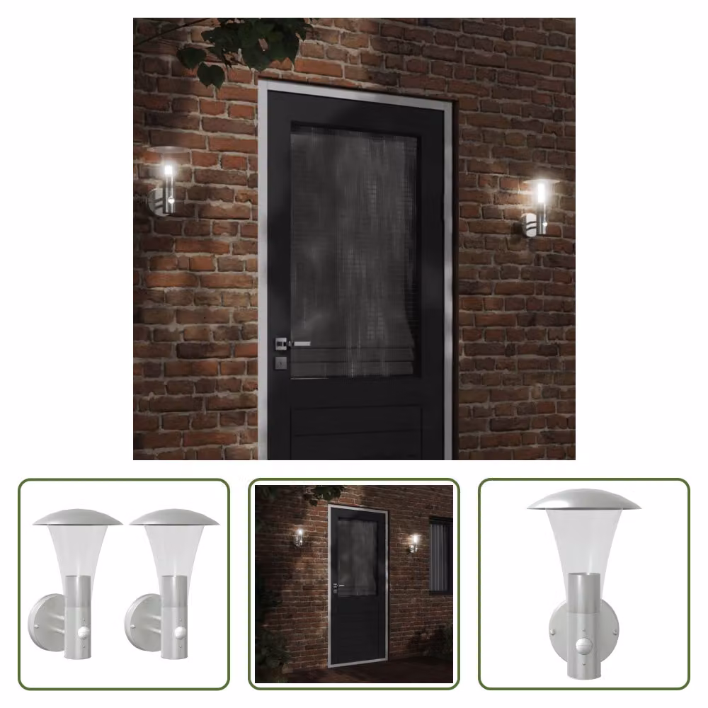 The Living Store Luci da parete per esterni con rilevatore di movimento 2 pezzi in acciaio inox argento