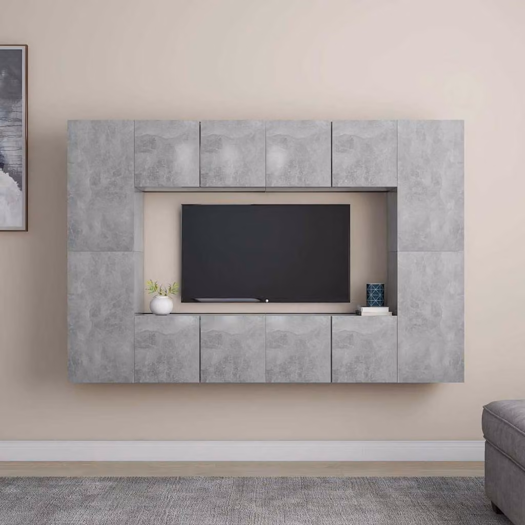 vidaXL Set di Mobili Porta TV 8 pezzi Grigio Cemento in Legno e MDF per Soggiorno