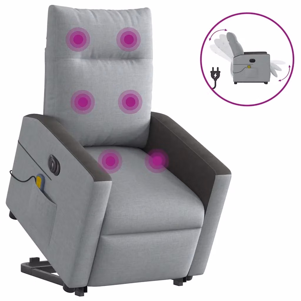 Poltrona Alzapersona Elettrica con Massaggio vidaXL in Tessuto Grigio e Nero per Senior – 2