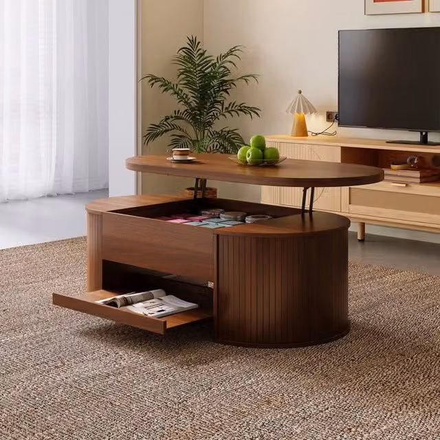Tavolino da caffè alzaibile con ripiano estraibile MINIMAL in legno marrone per soggiorno moderno