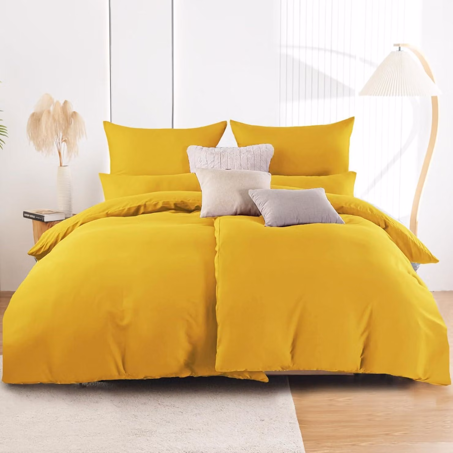Set di lenzuola composto da 4 pezzi, colore giallo, dimensioni 155x220 cm, in microfibra, senza bisogno di stiratura, con chiusura a zip