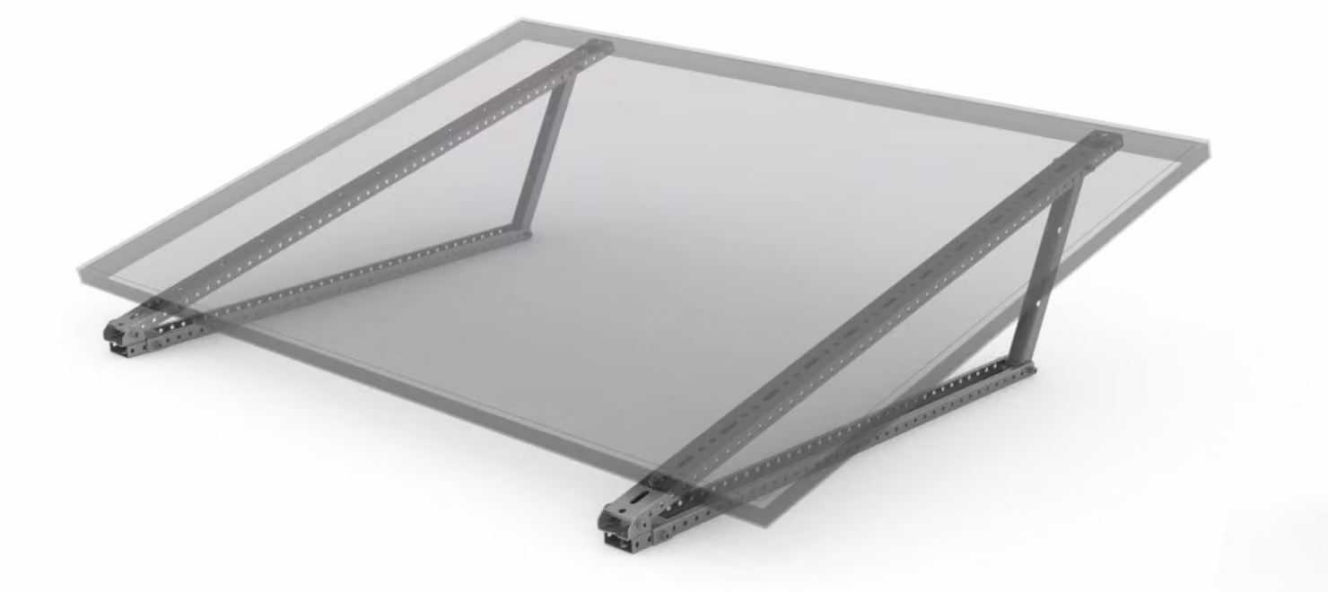 Sistema di montaggio per tetti piani per moduli fotovoltaici, inclinabile da 15 a 30°, fino a 1200 mm di altezza