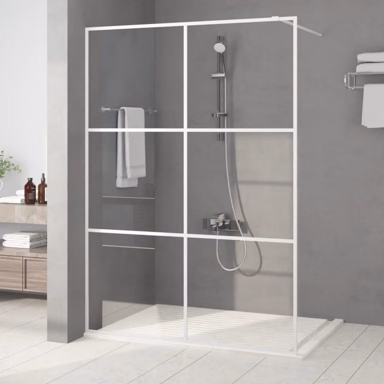 Parete Doccia Walk in vidaXL Bianca con Vetro Trasparente ESG L: 140 cm, H: 195 cm