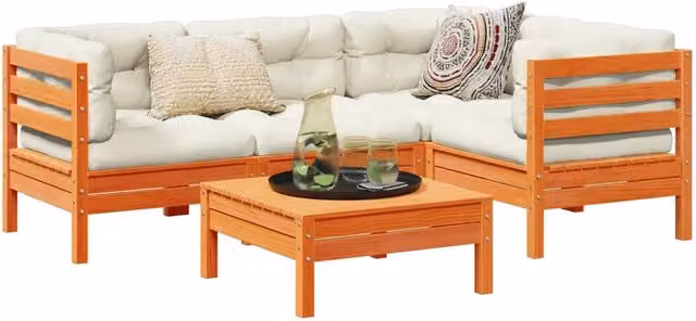 Set Divani Giardino 5pz con Cuscini Marrone Cera Massello Pino 3299427