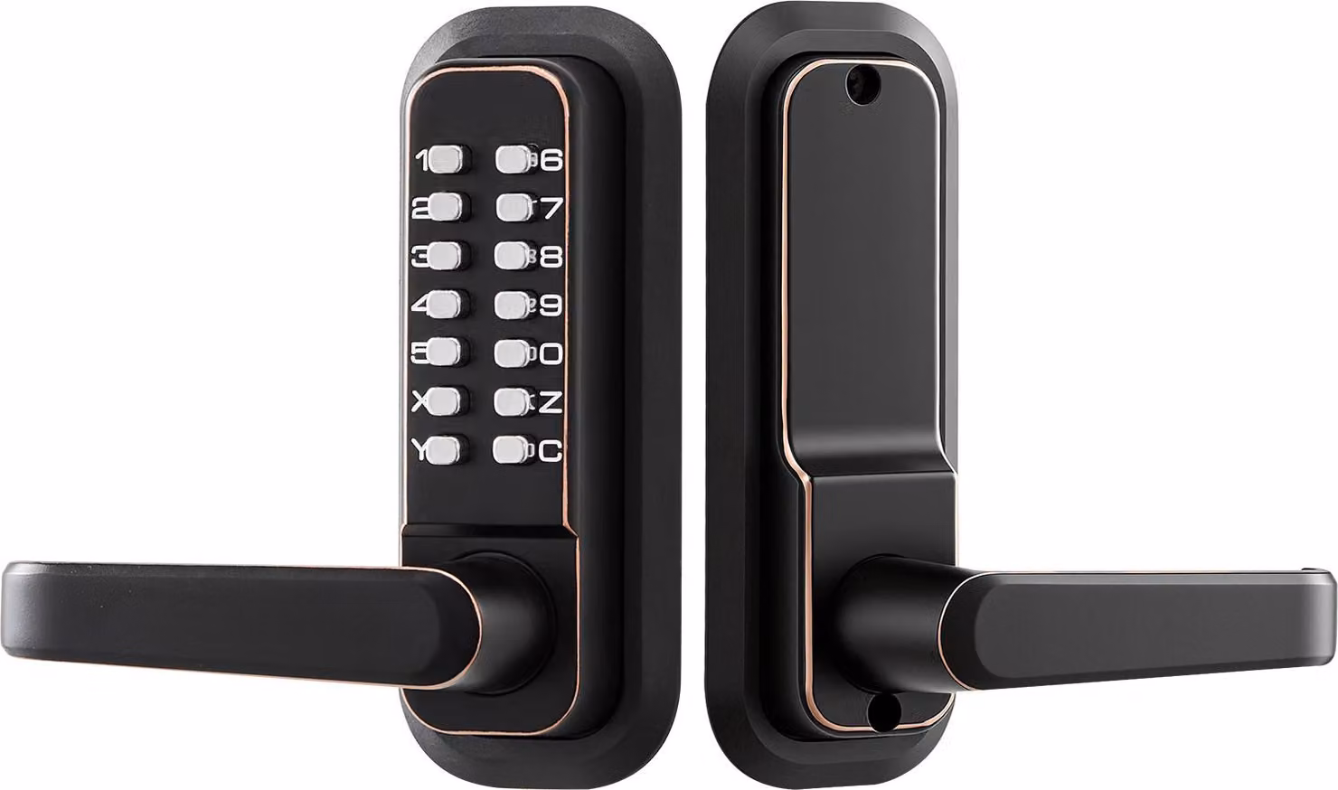 SucceBuy Serratura meccanica con codice a tastiera su un lato (codice da 4 a 7 cifre), serratura senza chiave con maniglia e chiusura automatica, adatta per porte d'ingresso e garage, color bronzo oliato